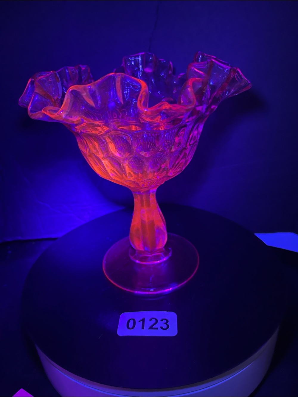 VNTG Fenton Selenium Glows 395 Light Colonial Pink Thumbprint Compote 1960S